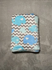 SL Home Fashions Blanket Blue Elephant Heart Gray Zig Zag Reversible Chevron