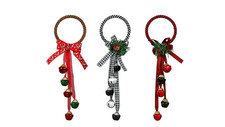 Christmas House Holiday Door Knob Decor Jingle Bells Black, Red, Geen Set Of 3