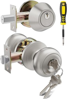 1 Set All Keyed Same Entry Door Knobs and Single Cylinder Deadbolt Combo Set Fo