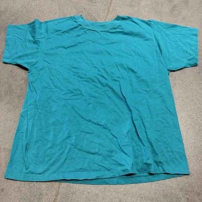 VTG Hanes Her Way Blank T-Shirt Teal 2X USA Made 90s Boxy Fit Single Stitch - Image 1 of 4