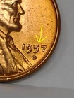 Die Fill ~ 1957 D Lincoln Wheat Cent ~ 1c Error Penny "Filled 5" BU RD Cent