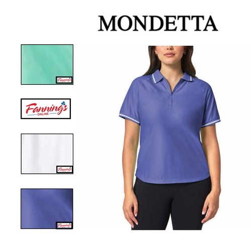 Mondetta Ladies Collared Zip Front Tee 1/4 Short Sleeve Polo Tee Shirt