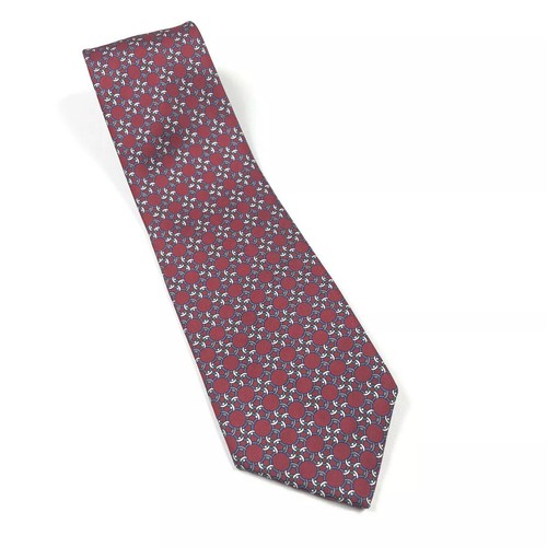 Saks Fifth Avenue Exclusive Men Neck Tie 100% Silk Red Multicolored Rings Geo