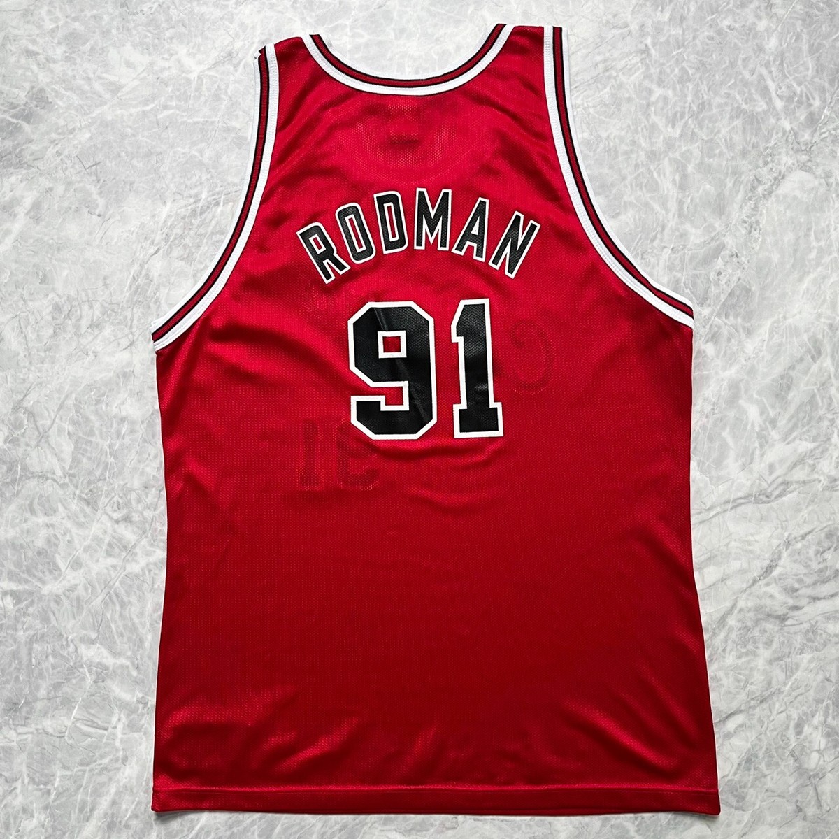VTG 90s NBA CHICAGO BULLS DENNIS RODMAN GOLD 50th CHAMPION JERSEY