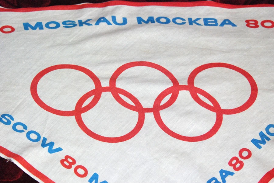 KERCHIEF ОЛИМПИЙСКИХ ИГР КОЛЬЦА XXII МОСКВА 1980 ВИНТАЖНЫЙ СОВЕТСКИЙ - Изображение 2 из 4
