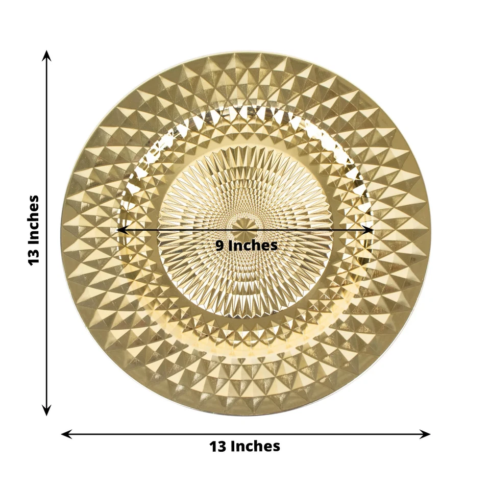 GOLD 6 Metallic 13" Round Plastic CHARGER PLATES Diamond Pattern Party Events - Image 3 of 4