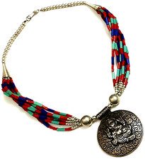 Ethnic Banjara Tribal Resin Necklace Tibetan Boho Gypsy Metal Pendant Beads