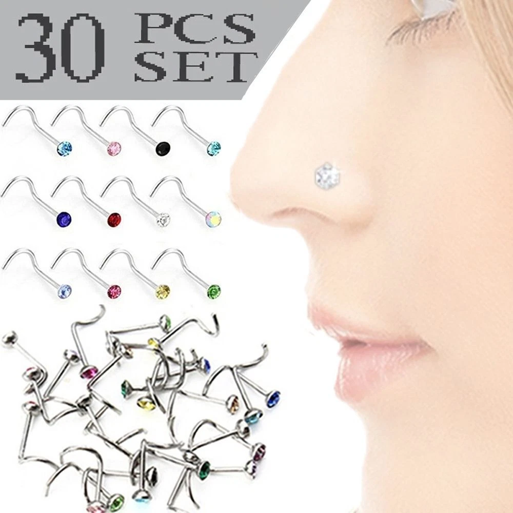 Gem Women s Fashion Nose Piercing Nose Ring Crystal Screw Stud