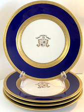 Platos de cena azul cobalto (4) oro 22K incrustado Club Château Gardens Shenango
