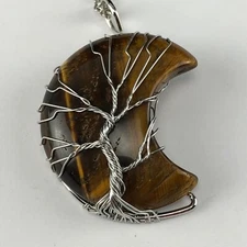Pendant Silver Tone Tiger's Eye Tree of Life