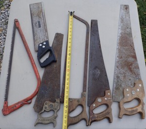 (6) VINTAGE ASSORTED USED HAND SAWS LG14