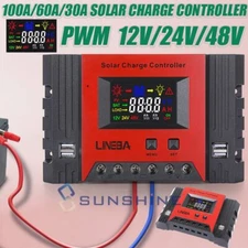 100A 12/24V PWM Solar Panel Kit Regulator Charge Controller Auto Focus Tracking