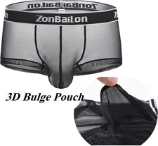 Men's Boxer Briefs Refreshing Mesh Enhancing Bulge Ball Pouch See-Through Trunks