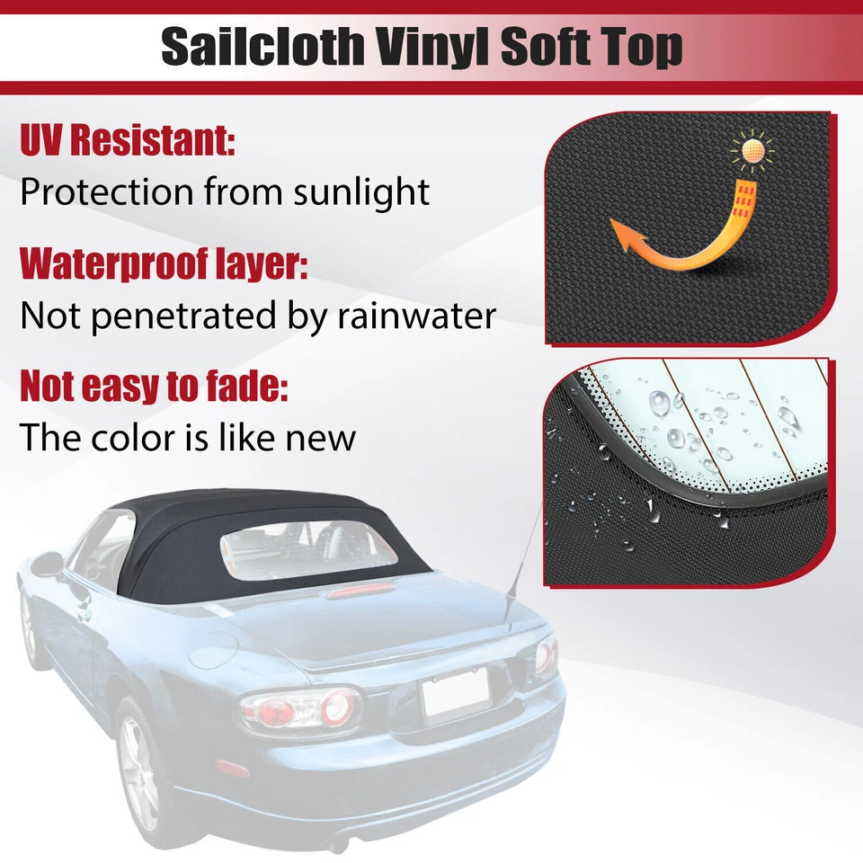 Capota blanda convertible negra con ventana de vidrio térmico para Mazda MX-5 Miata 2006-2014 Foto 3 de 4