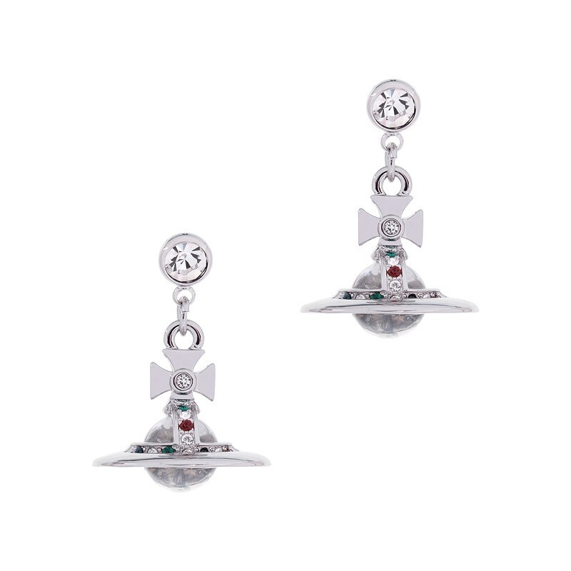 Vivienne Westwood Globe Silver Tone 3D Orb Drop Earrings New in Box #21