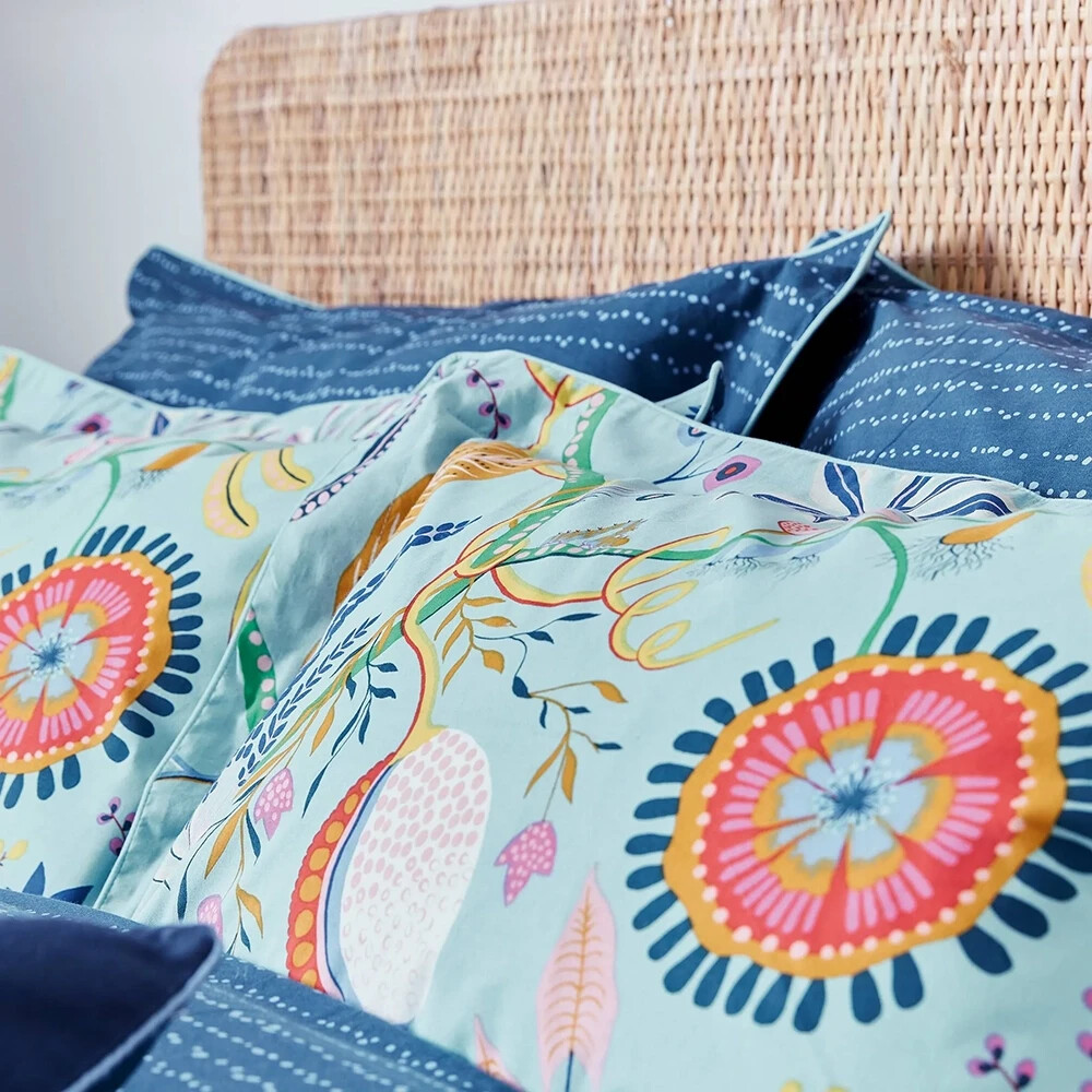 SCION Jackfruit & Beanstalk Floral Duvet Cover Set Sky Blue & Cushions