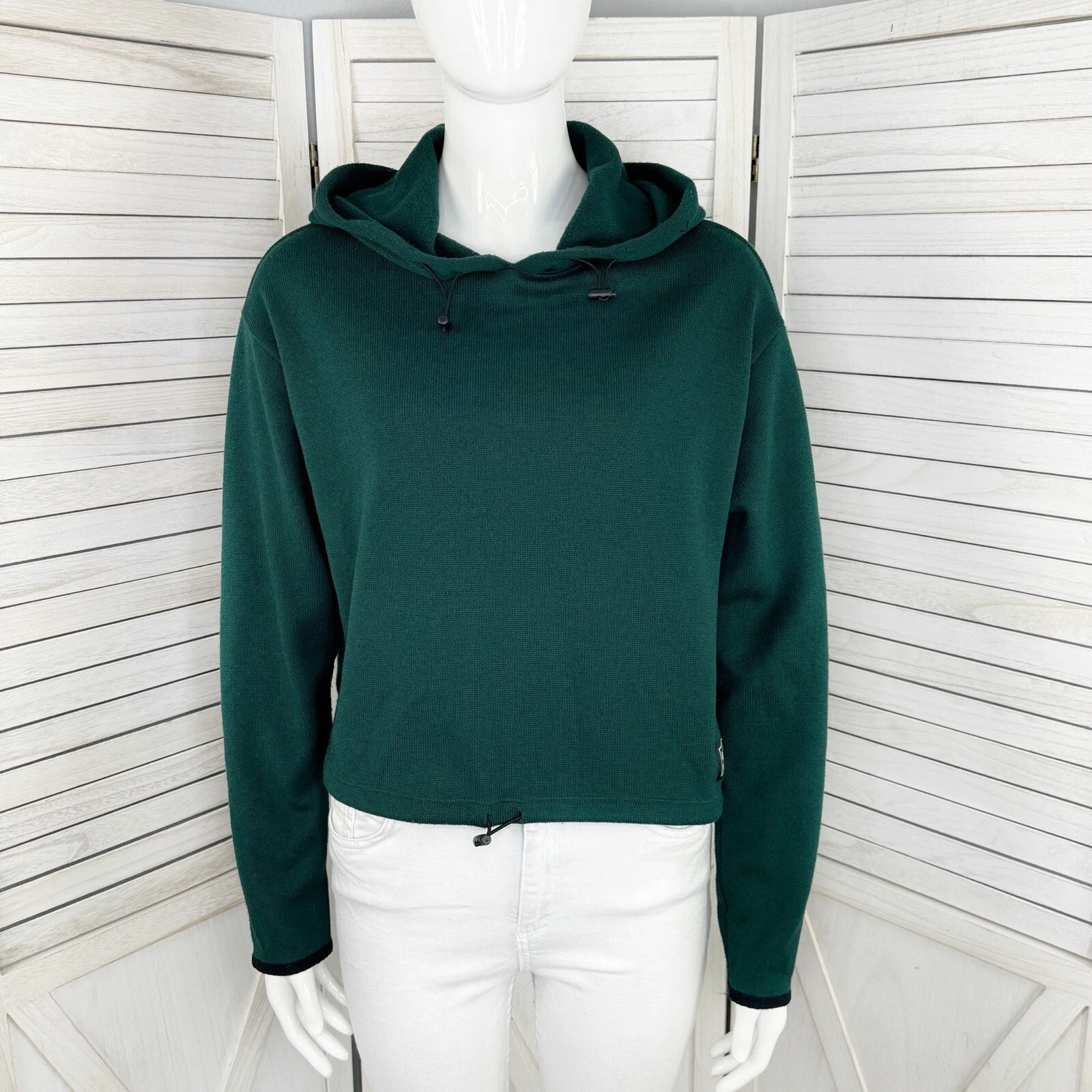 Pink by Victoria’s Secret Hoodie Women Small Green Sweater Knit Crop Pullover