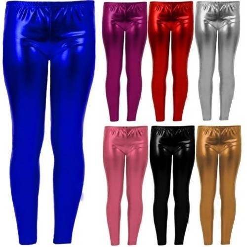Per Bambini Lucido Metallizzato Festa Ragazze Bagnato Look Leggings Disco  Pants | eBay