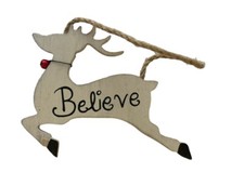 Rustic Wooden Reindeer Ornament With Believe ...