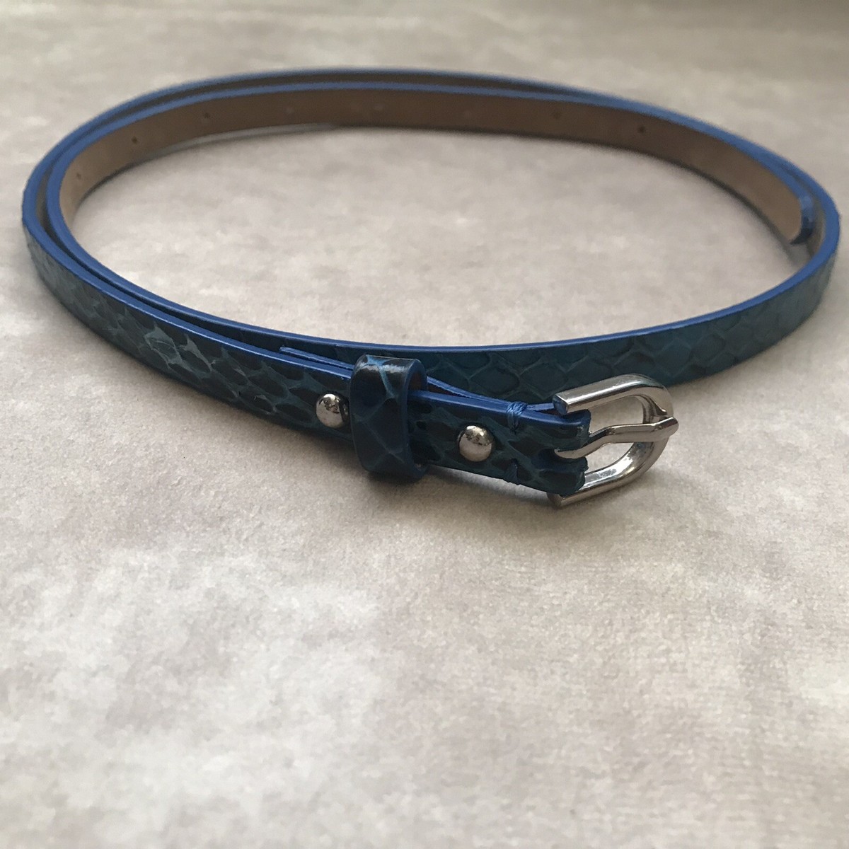 VTG Ann Taylor Genuine Leather Blue Snakeskin Belt Skinny  display picture 2