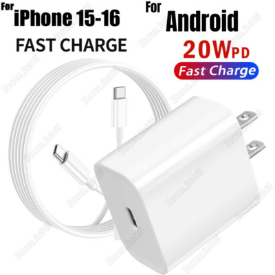 20W USB C Fast Charger USB C Cord Type C Power Adapter For iPhone 15 16 iPad Pro