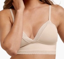 MAIDENFORM M Lace Trim Triangle Wireless Sandshell Nude Bra Bralette Womens Sz M