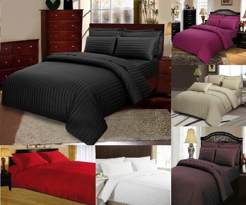 VICEROYBEDDING Satin Stripe Quilt Duvet Cover with Pillow Case Bedding Set All Sizes Available