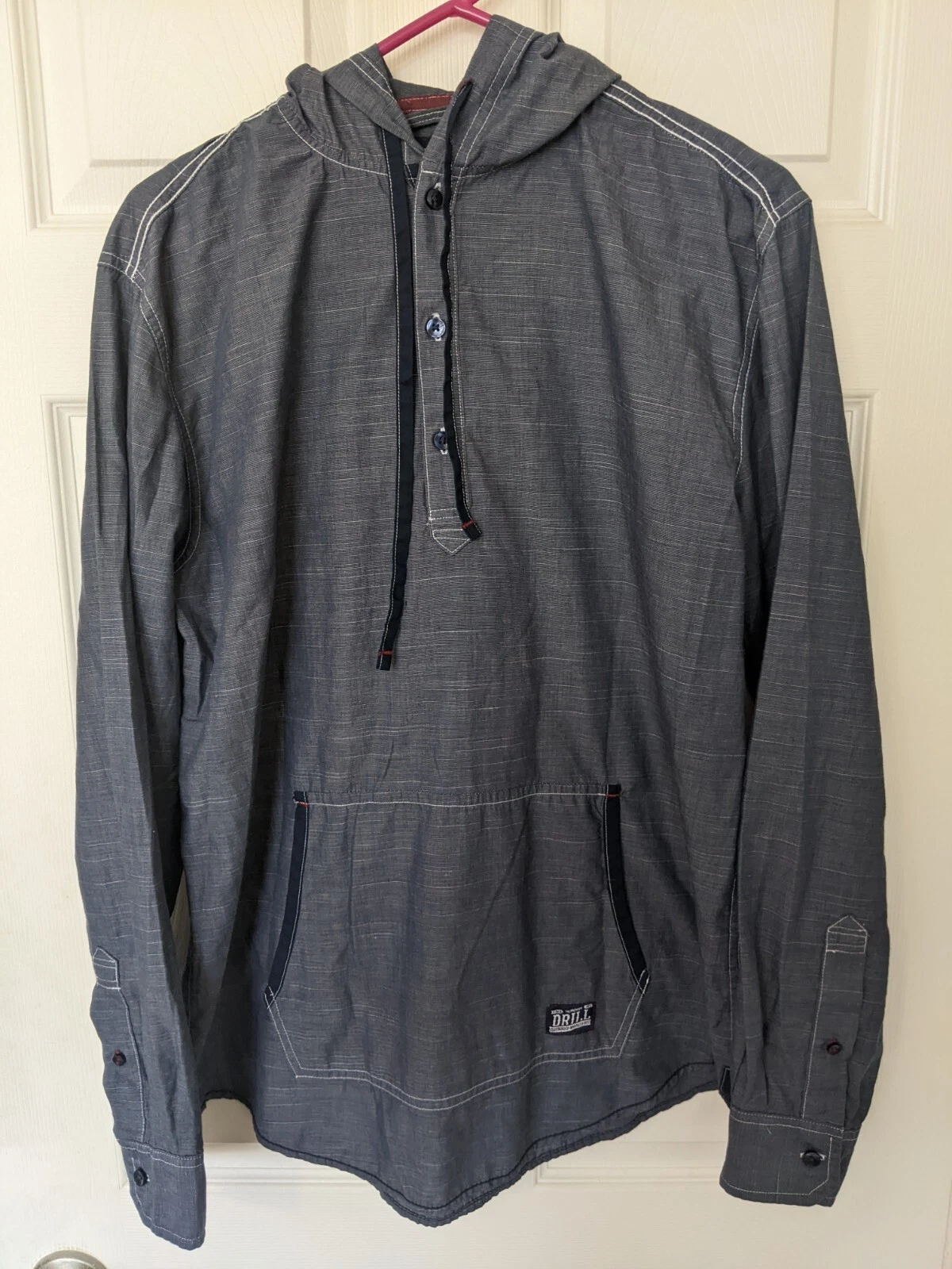 VETEMENTS CAMICIA HENLEY FELPA CON CAPPUCCIO BLU MEDIO BROOKLYN NYC