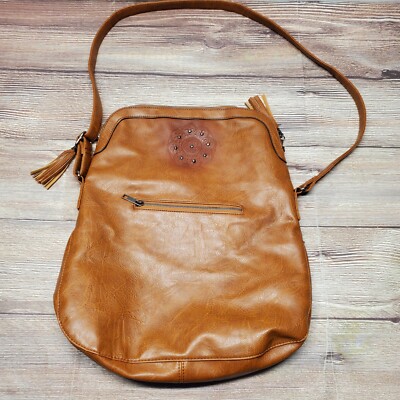 Sam Hadley Brown Leather Zippered Purse Shoulder Bag Tassels