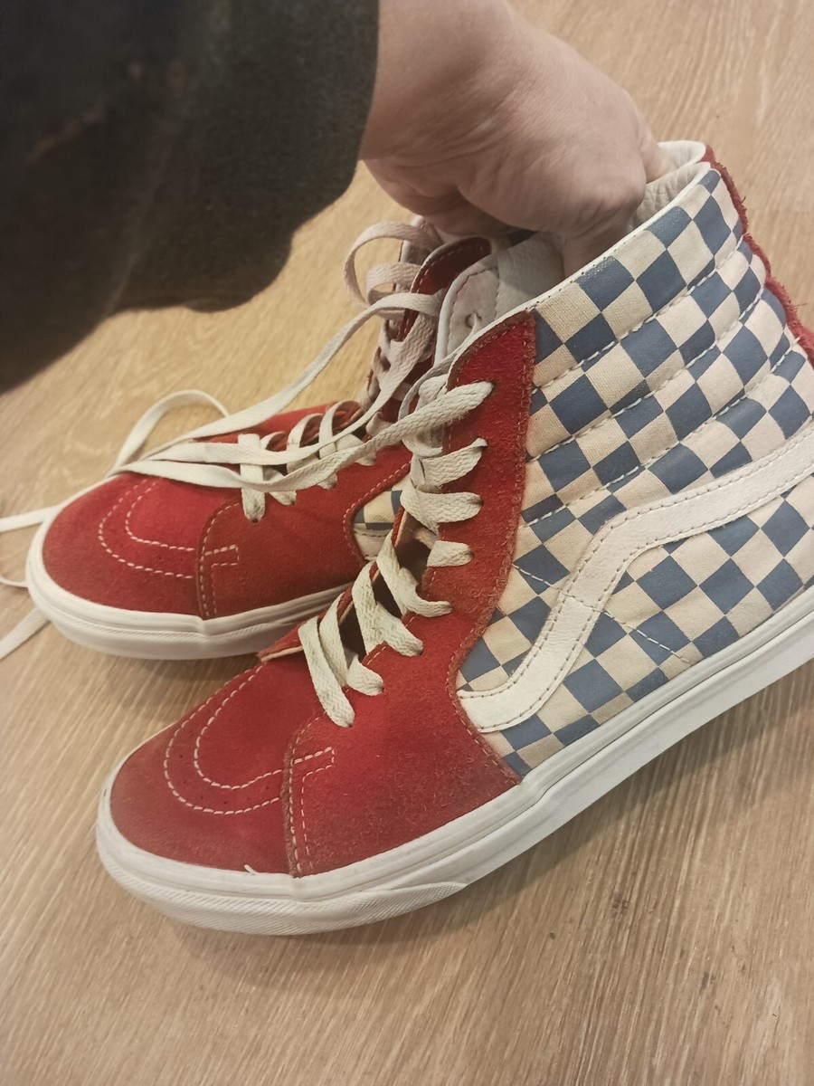 【レア】 【VANS】SK8-HI Care Label Checkerflag RARE🔥 VANS SK8-HI USA Checkerboard Racing Flag White Red Blue Sz