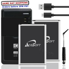 AceSoft 2x 2970mAh Battery Charger Car Data Cable for LG Premier LTE L62VL Phone