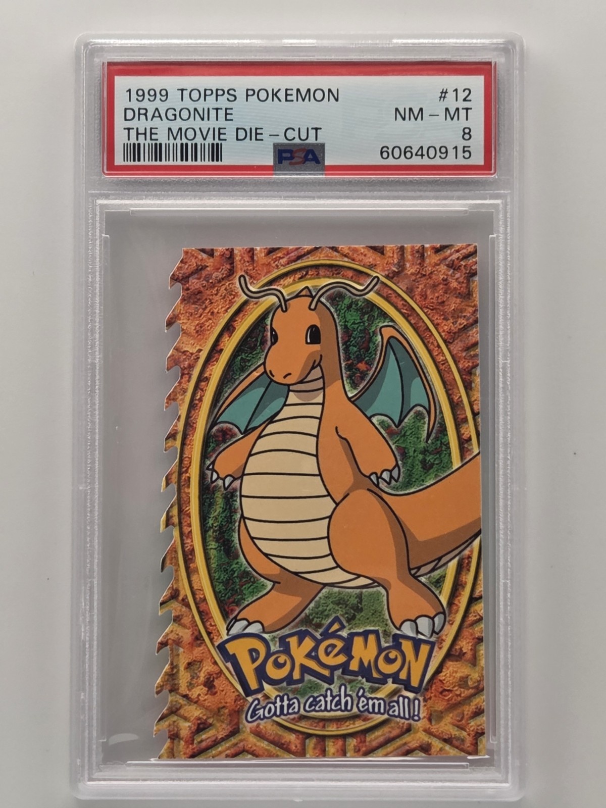 Dragonite Die-cut 1999 Topps Pokémon the First Movie #12 of 12 PSA 8