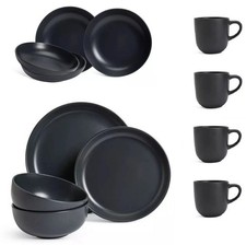12pc Dinner Set - 4pc Pasta Bowls - 4 Pc Mugs Stoneware  Microwave Dishwash safe