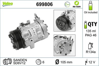 Kompressor Klimaanlage VALEO RE-GEN - AT 699806 12V für OPEL ZAFIRA MERIVA CORSA