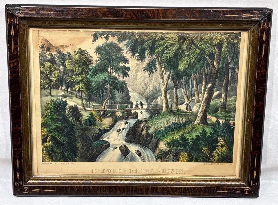 1870s Original Currier & Ives Idlewild on the Hudson River Lithograph Framed - Image 2 of 4