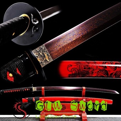 40'' Red Dragon Katana Damascus Folded T10 Steel Japanese Samurai Handmade Sword