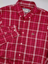 Lacoste Slim Fit Button Down Long Sleeve Shirt Men's Small Red Plaid Cotton