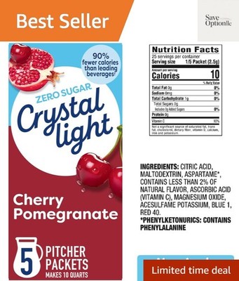 5 Pitcher Packets of Cherry Pomegranate Zero Sugar Drink Mix, Low Calorie Treat