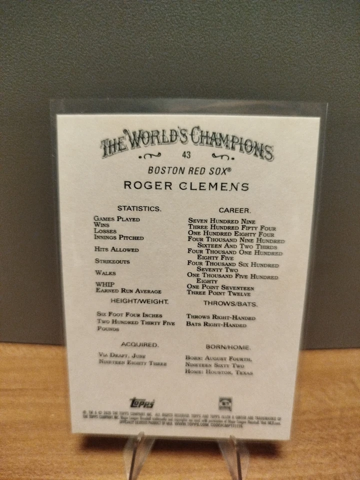 Roger Clemens #43 Allen&Ginter Topps 2025 Bosten Red Sox - Bild 2 von 2