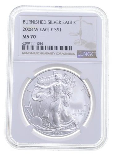 MS70 2008 W BURNISHED SILVER EAGLE NGC CLASSIC BROWN LABEL *6640