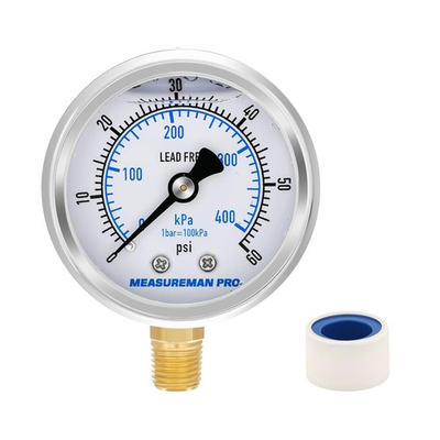 #ad #ad MEASUREMAN PRO 2quot; Dial Size Glycerin Filled Pressure Gauge 0 60psi kpa 304 St $13.42