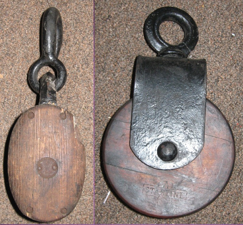 2 Vintage Barn Pulley - Swivel Hanger Starline - Double Block & Tackle 10"