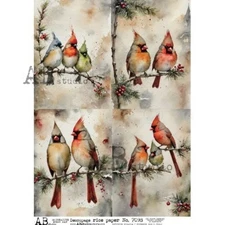 Decoupage Queen - AB Studios Rice Paper Cardinals & Songbirds A4