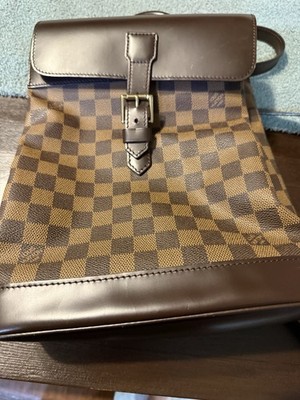 Louis Vuitton Damier Ebene Coated Canvas Brown Leather Backpack Women