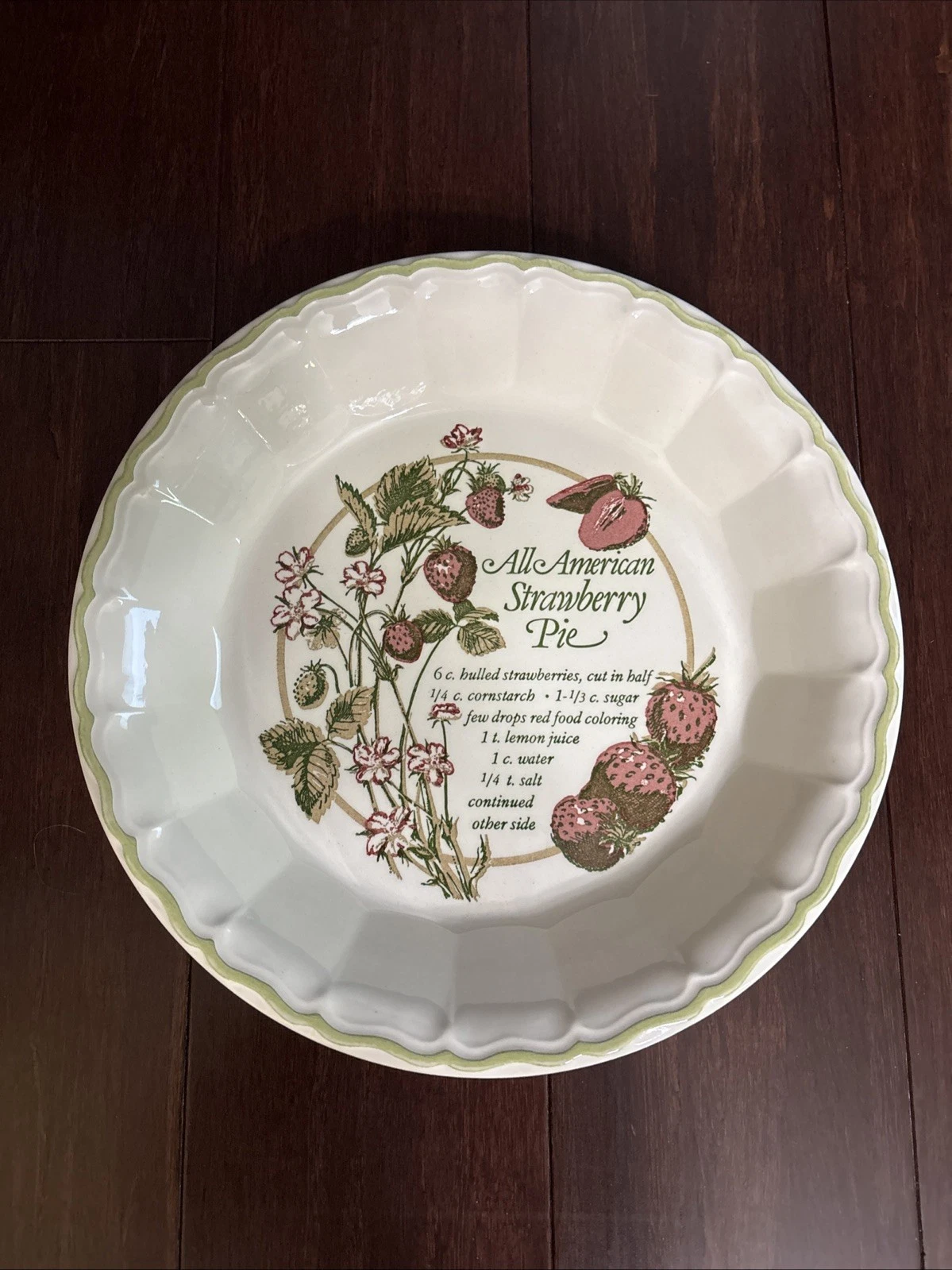 Rare: Vintage “All American Strawberry Pie” Recipe Pie Plate by Royal China