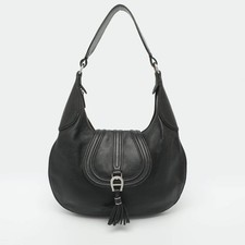 Aigner Black Leather and Lizard Embossed Leather Hobo