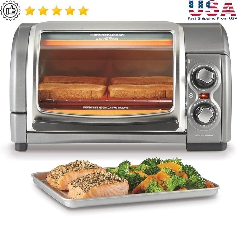 Toaster Oven W/ Roll Top Door 3 Cooking Functions Adjustable Timer Crumb Tray US