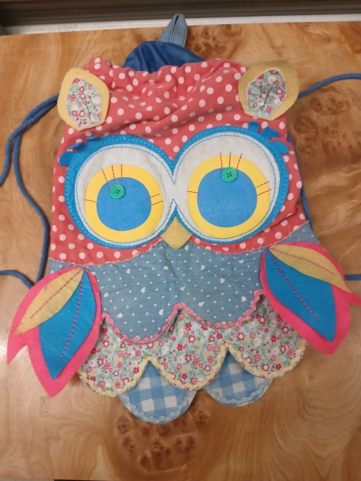 Claire's Club Patchwork Owl Drawstring Backpack P… - image 3