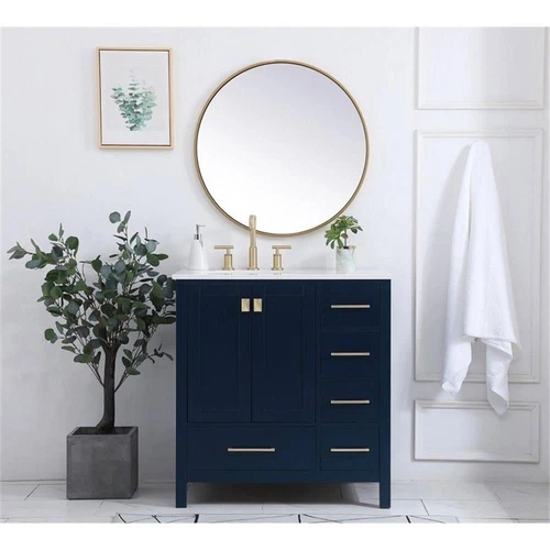 Elegant Decor Irene 32" Solid Wood and Stone Single Bathroom Vanity in Blue - Picture 6 of 8