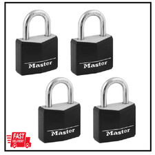 Master Lock 4 Pack Black Padlocks Indoor Outdoor Keyed Alike Security Lock